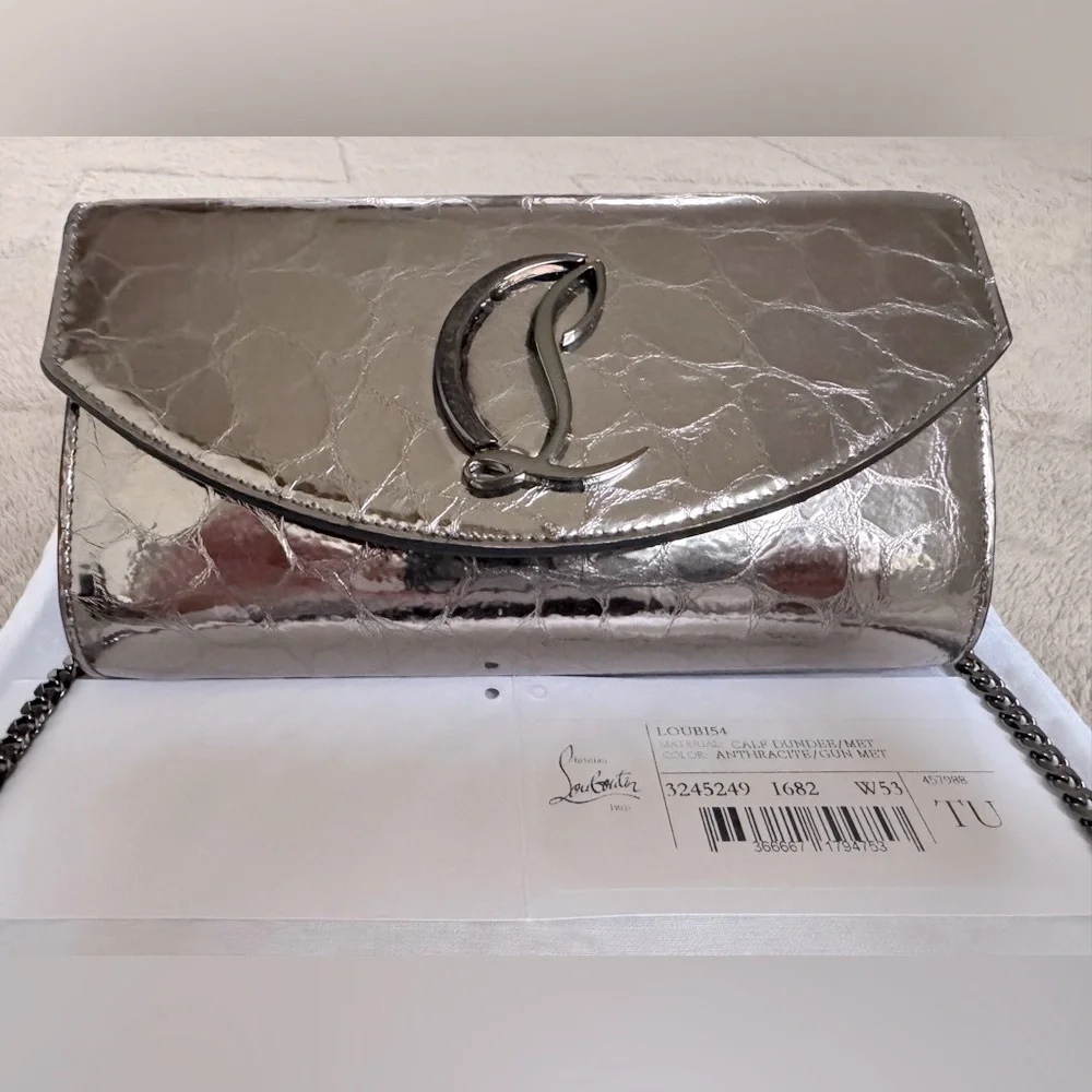 NEW🔥CL S Loubi54 Metallic Croc Embossed Leather Wallet on a Chain🔥 - Picture 7 of 16